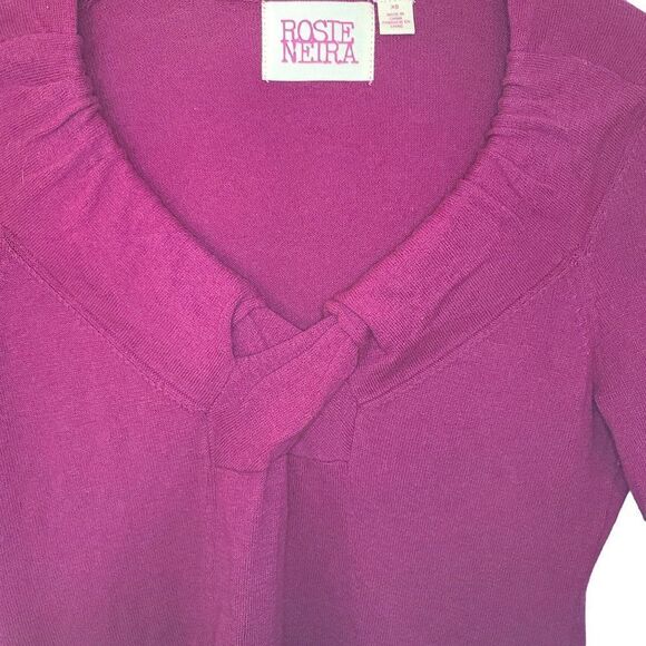 Rosie Neira Sweater Pink Mauve Cotton Cashmere Blend Ruched Neckline Size XS - Picture 5 of 8